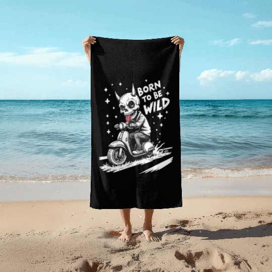 Born to Be Wild - Skull Devil on Scooter Beach Towels