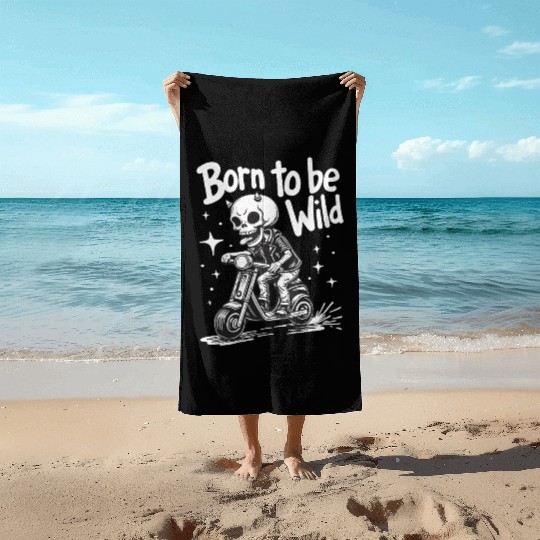 Born to Be Wild - Skull Devil on Scooter Beach Towels