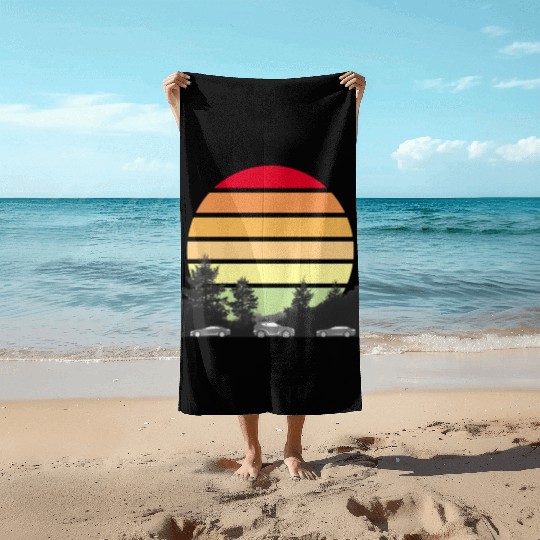 Green Horizons – Sun, Trees, and Vehicles Logo Beach Towels