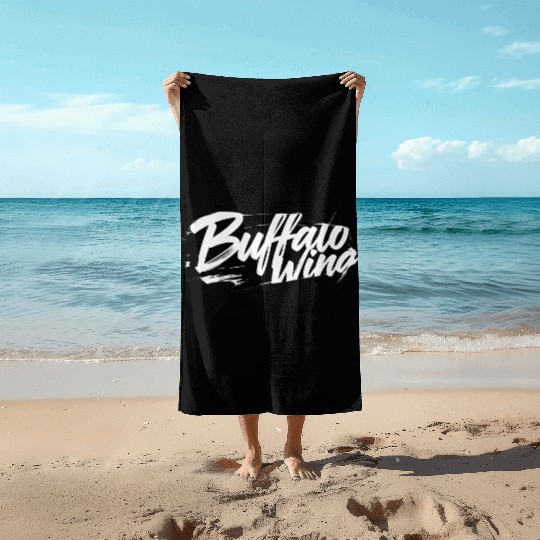 Buffalo wing text Design with Bold Brushstroke Beach Towels