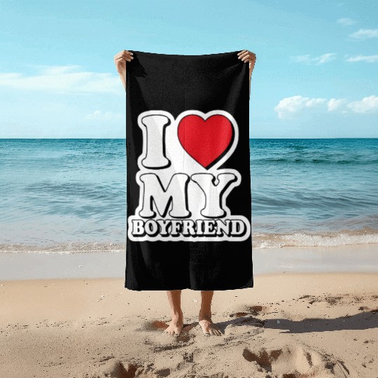 "I Love My Boyfriend" graphic design Beach Towels
