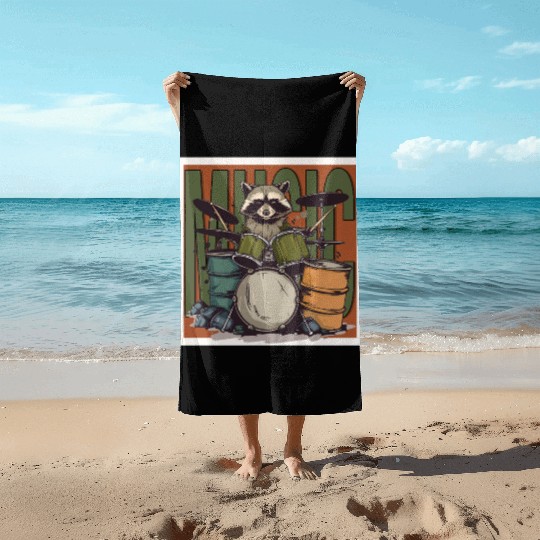Music Raccoon Drums Beach Towels