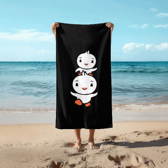 2 Ducks Dad Baby Child Piggyback Run Head Funny Beach Towels