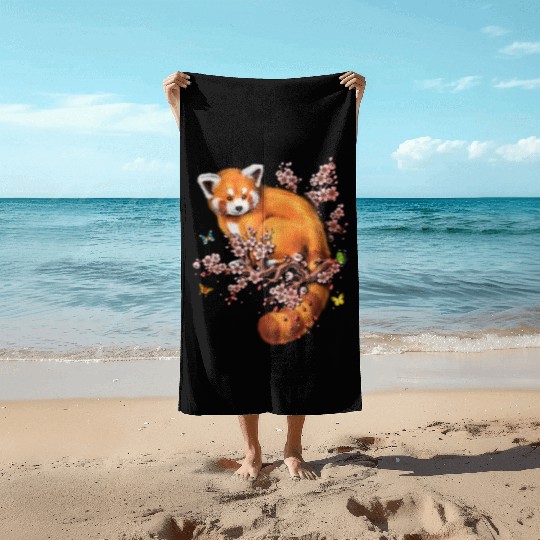 Red Panda Cherry Blossom Beach Towels