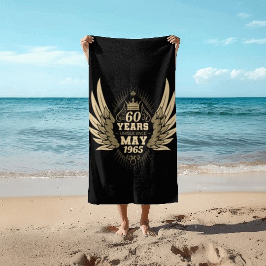 60th birthday angel wings unique since May 1965 Beach Towels
