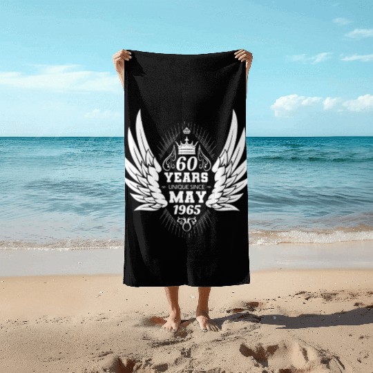 60th birthday angel wings unique since May 1965 Beach Towels