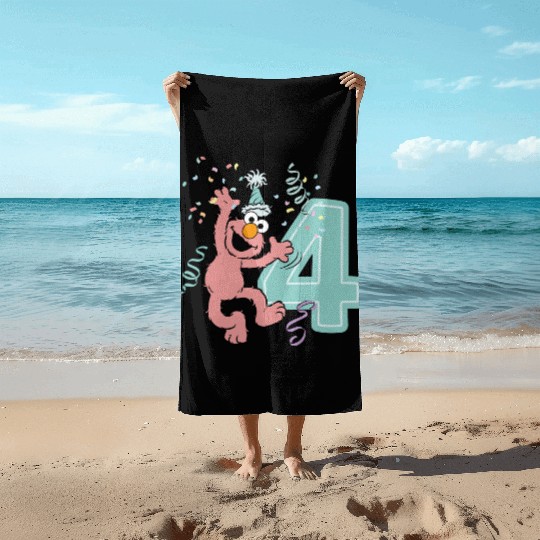Sesame Street Birthday Design With Elmo 4 Years Beach Towels