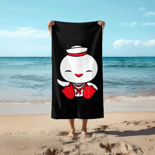 Duck sailor sailor hat waving happily fisherman Beach Towels