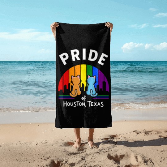 Pride of Houston City Texas USA Rainbow Flag Beach Towels