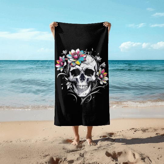 Streetwear Skull Bloom Floral Skull Beach Towels