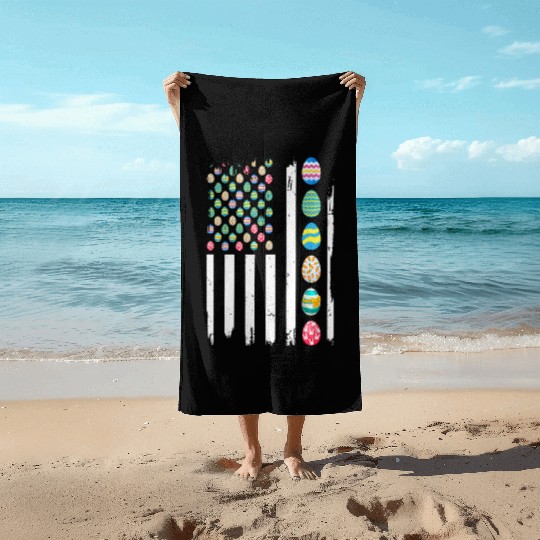 USA Flag Easter Day Eggs Celebrate Patriotic Beach Towels