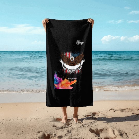 Eagle Full American Flag Bald Eagle Feather Style Beach Towels