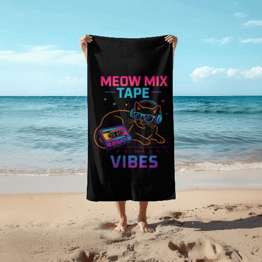 Meow Mix Tape Vibes Retro Cat Beach Towels