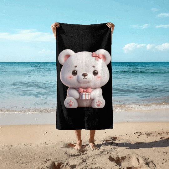 Sweet Teddy Bear and Gift Box Beach Towels