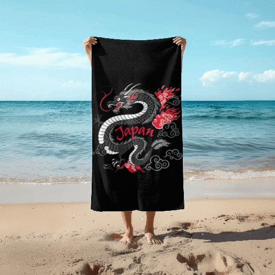 Majestic Japanese Dragon Tattoo Style Art design Beach Towels