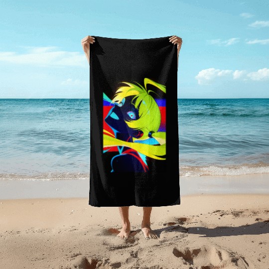 Neon Cyberpunk Anime Aesthetic Beach Towels