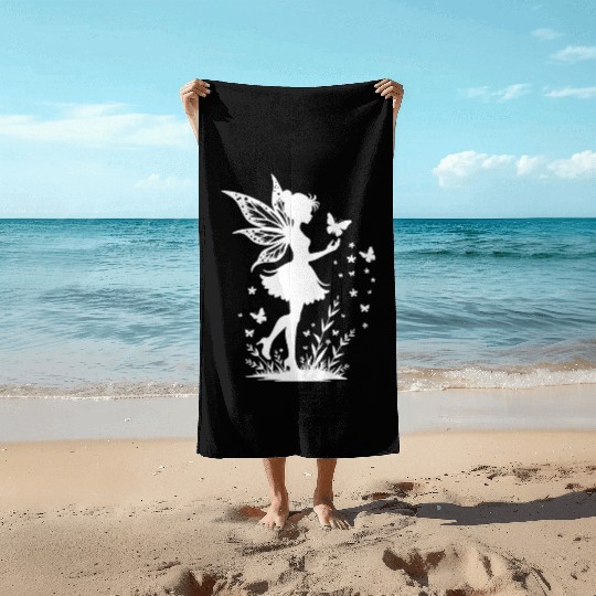 Enchanting Fairy with Flowers and Butterflies Beach Towels