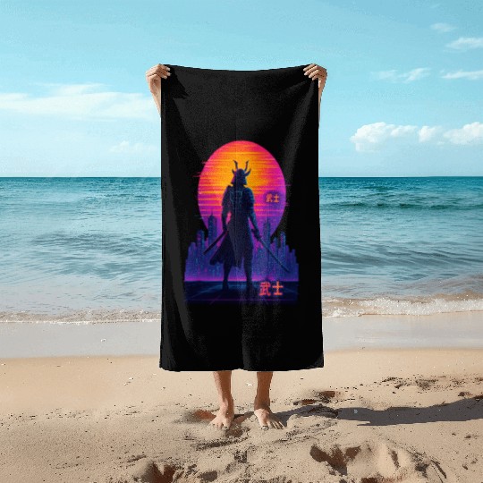 Neon Samurai - Cyberpunk Warrior Art Beach Towels