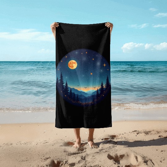 Starry Night Mountain Beach Towels