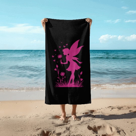 Enchanting Fairy with Flowers and Butterflies Beach Towels