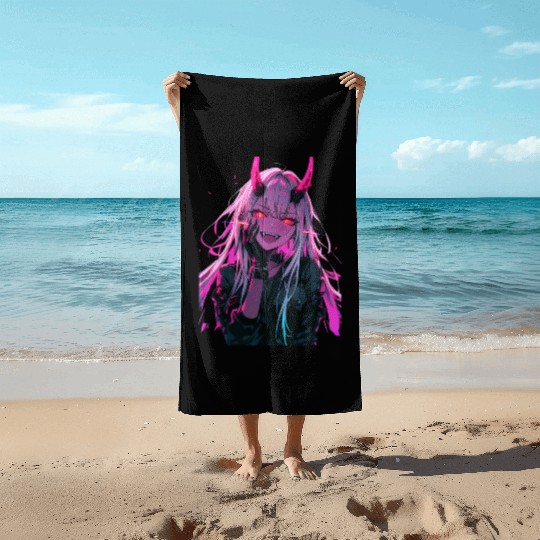 Anime Demon Girl Kawaii Waifu Japanese Anime Beach Towels