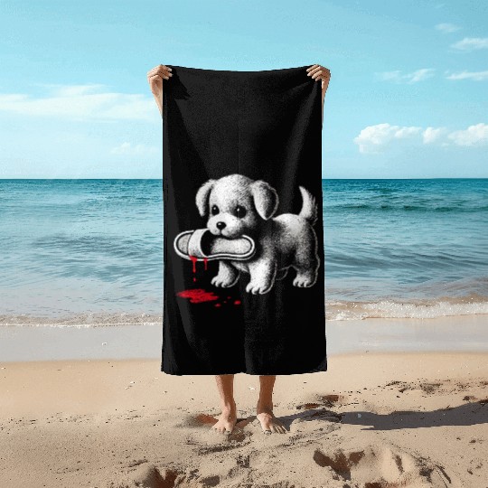 Cute Puppy with Slipper Beach Towels Dark Humor Dog Lover