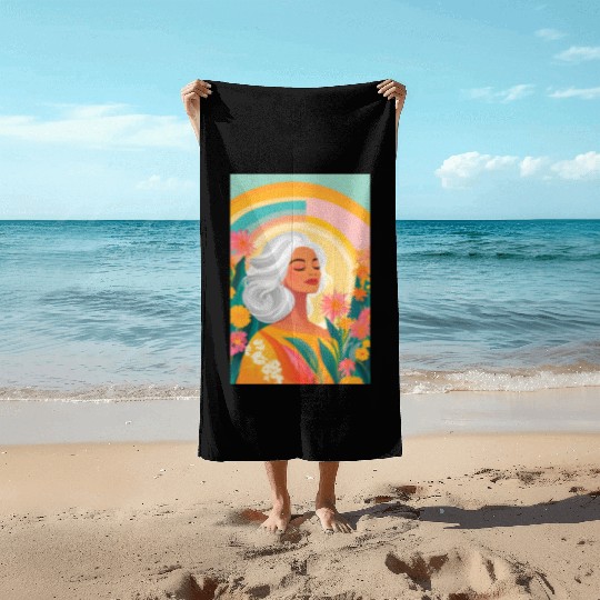 Pastel Abstract Illustration Design of a Woman Beach Towels