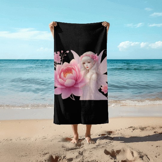 Flower Fairy Girl Ethereal Fantasy Art Design Beach Towels