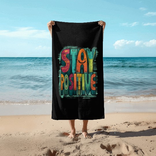 Stay Positive – Retro Color Block Text Beach Towels