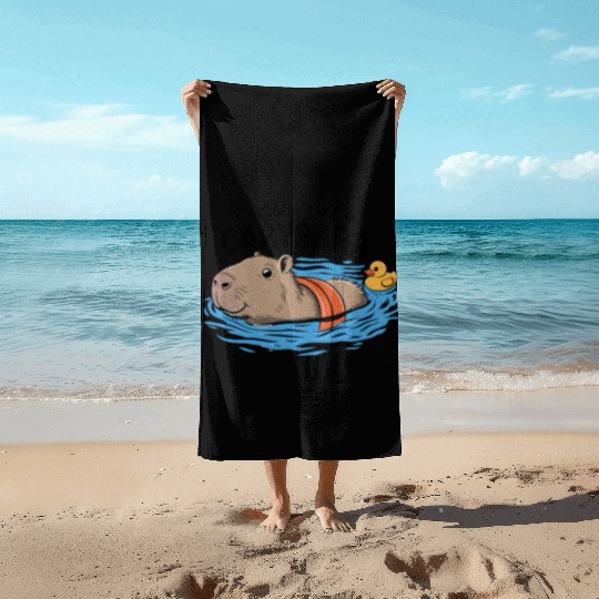 Chillin' Like A Capybara Relaxing Vibes Graphic Beach Towels