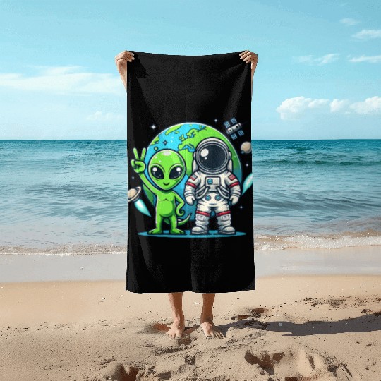 Alien Astronauts In Space Beach Towels