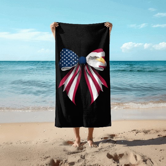 Coquette Bow Bald Eagle Bird US Flag Patriotic Beach Towels