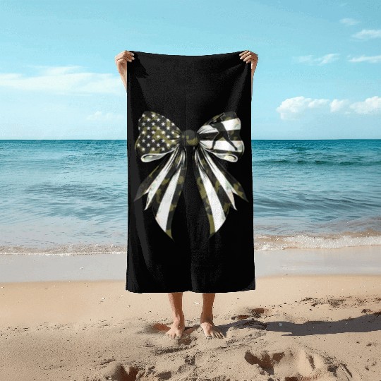 Coquette Bow Baseball Player Camouflage US Flag Beach Towels