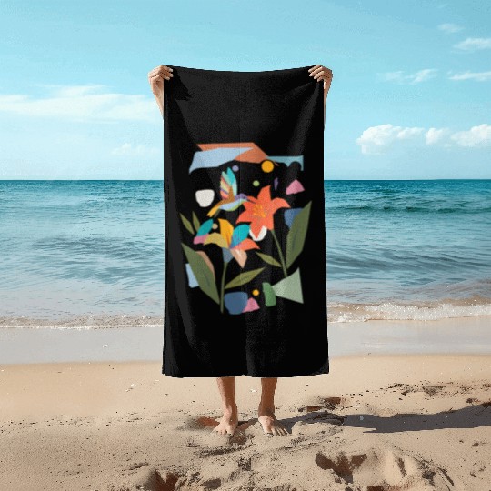 Colorful Hummingbird with Flower - Colorful Nature Beach Towels