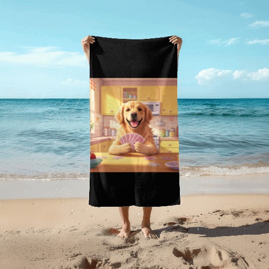 card game dog Beach Towels