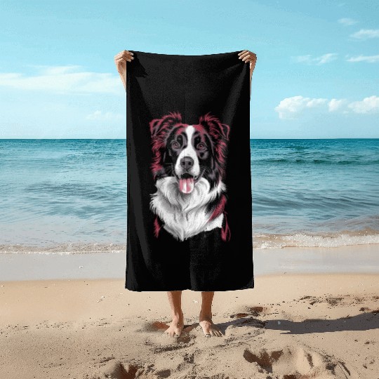 Border Collie Portrait in Vibrant Detail for Dog Beach Towels