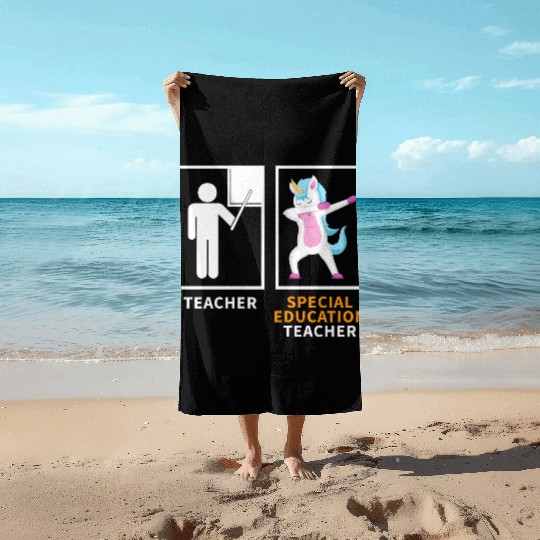 Special education teacher dabbing unicorn Beach Towels