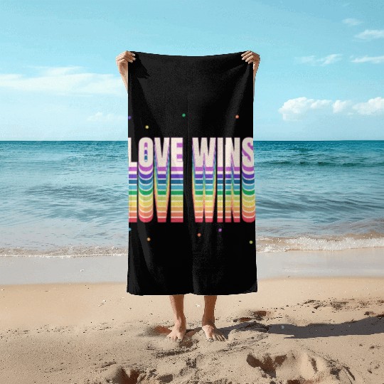 Love Wins Retro Rainbow Pride Typography Beach Towels
