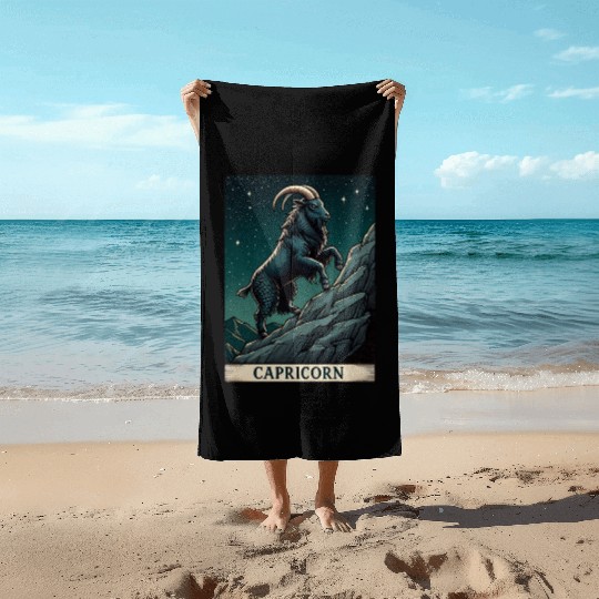 Zodiac Card Capricorn Beach Towels