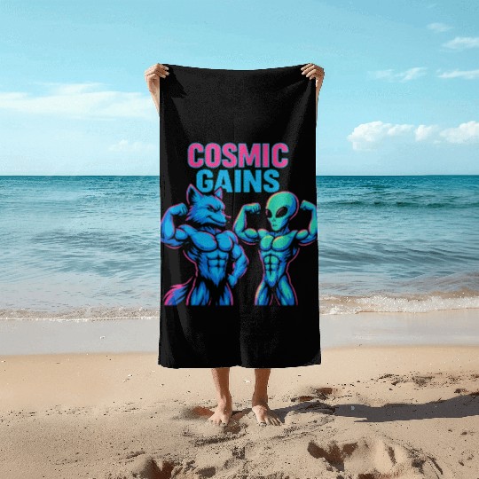 Cosmic Gains – Alien & Fox Gym Power Beach Towels