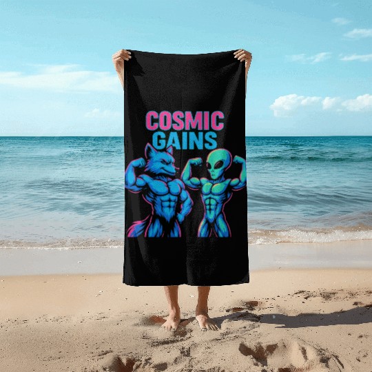 Cosmic Gains – Alien & Fox Gym Power Beach Towels