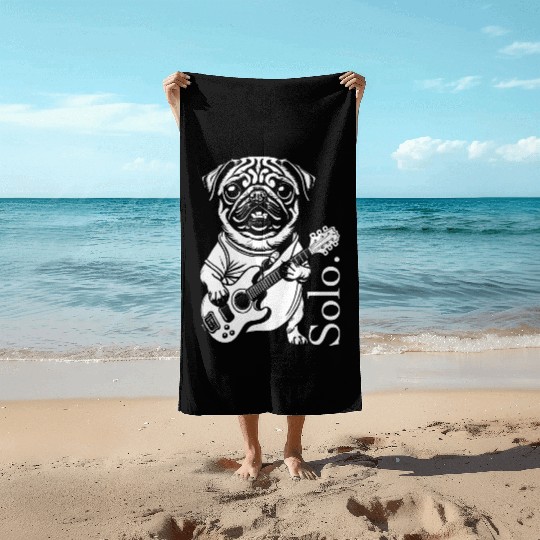 Pug solo. Dark colors Beach Towels