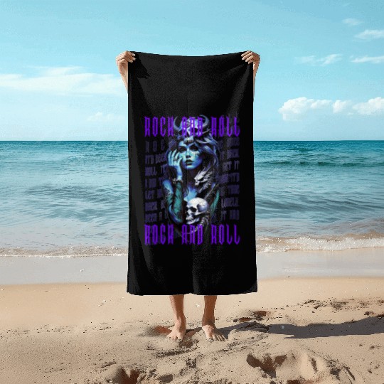 ROCK GIRL SKULL Beach Towels