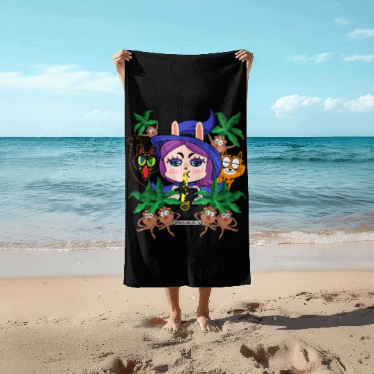 Muntan Magic Festival Witch with Jungle Creatures Beach Towels