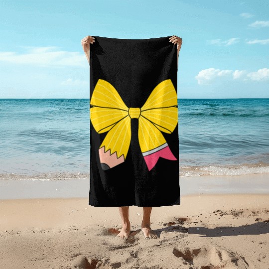 Retro Pencil Coquette Bow Teacher Beach Towels