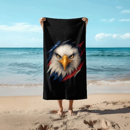 Fierce American Eagle Ripped Design Beach Towels