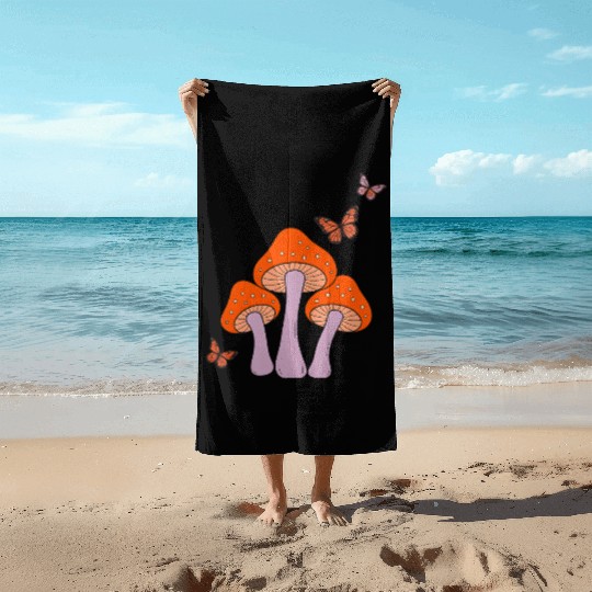 Enchanted Mushrooms & Butterflies Art Beach Towels