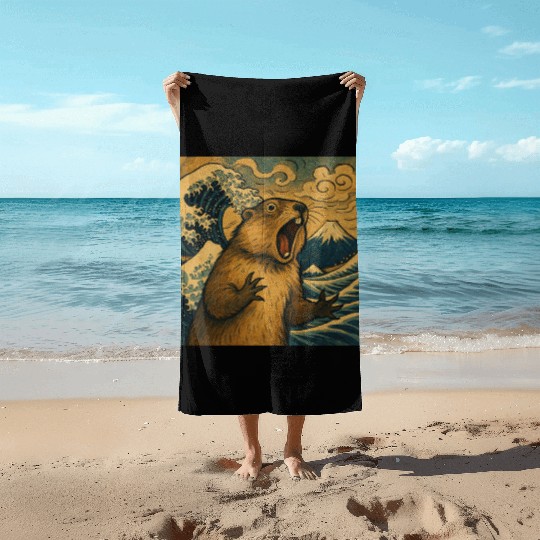 The Great Scream off Kanagawa – Marmot Overboard Beach Towels
