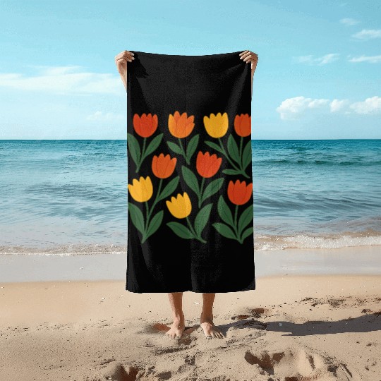 Bright Tulip Garden Pattern Beach Towels
