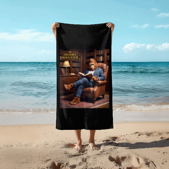 Bigfoot Book Club Sasquatch Reading in the Library Beach Towels